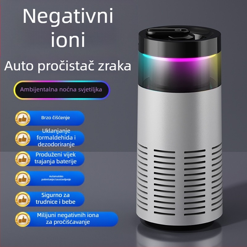 Prijenosni čistač zraka za automobil i dom, uklanja dim od pasivnog pušenja, formaldehid i mirisi