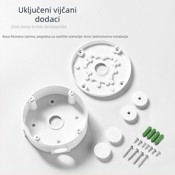 Nosač sigurnosne kamere za strop s hemisfernom adapter pločom i kutijom za kabel, 360° rotacija, plastična konstrukcija