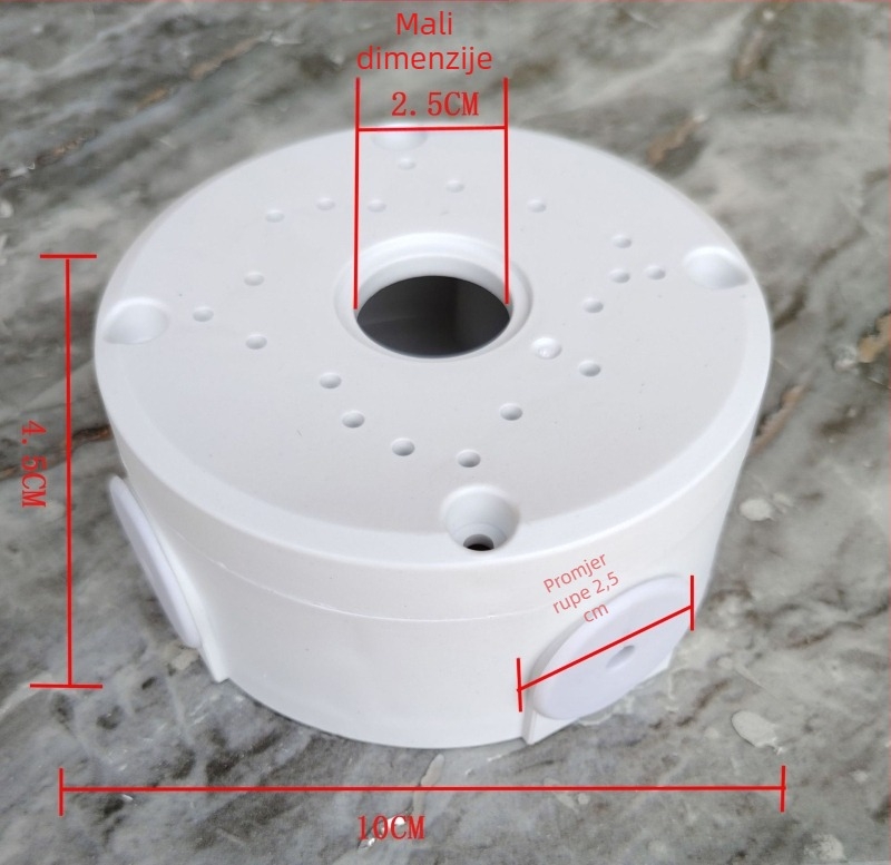 Nosač sigurnosne kamere za strop s hemisfernom adapter pločom i kutijom za kabel, 360° rotacija, plastična konstrukcija