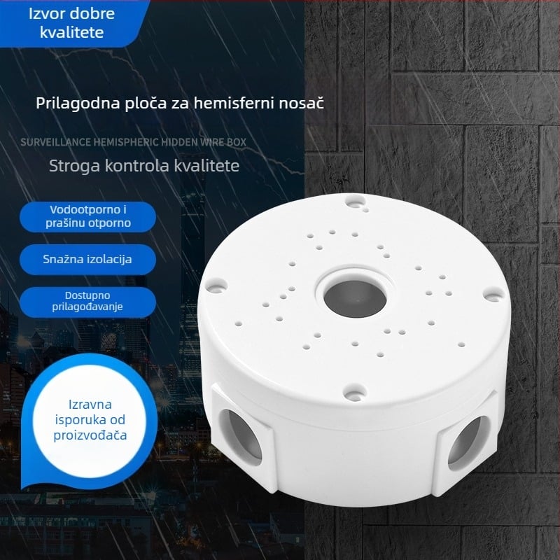 Nosač sigurnosne kamere za strop s hemisfernom adapter pločom i kutijom za kabel, 360° rotacija, plastična konstrukcija