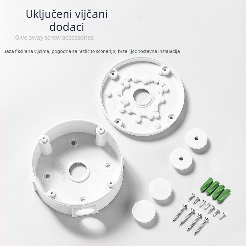 Nosač sigurnosne kamere za strop s hemisfernom adapter pločom i kutijom za kabel, 360° rotacija, plastična konstrukcija