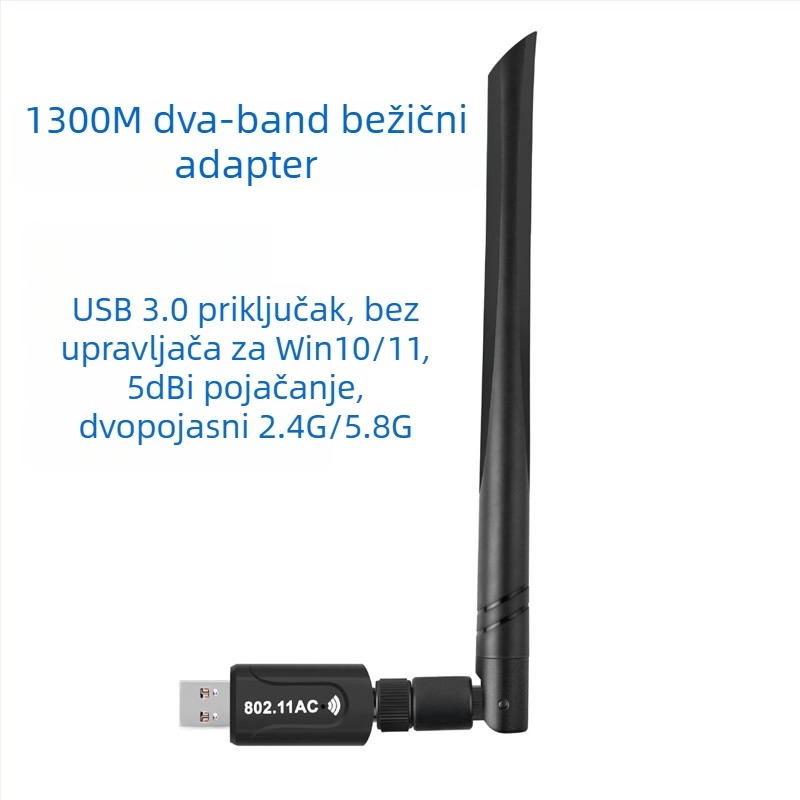 USB Wi-Fi adapter 1300 Mbps, dvostruka frekvencija 2.4 GHz/5.8 GHz, 802.11b/g/n, bez upravljačkog programa