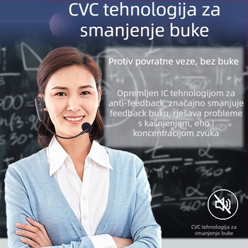 Headset mikrofon za konferencije s ugrađenom baterijom 300–500 mAh, superkardioidni prijem, frekvencijski raspon 100 Hz–20 kHz, SNR ≥75 dB