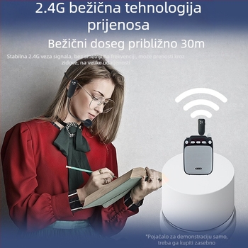 Headset mikrofon za konferencije s ugrađenom baterijom 300–500 mAh, superkardioidni prijem, frekvencijski raspon 100 Hz–20 kHz, SNR ≥75 dB