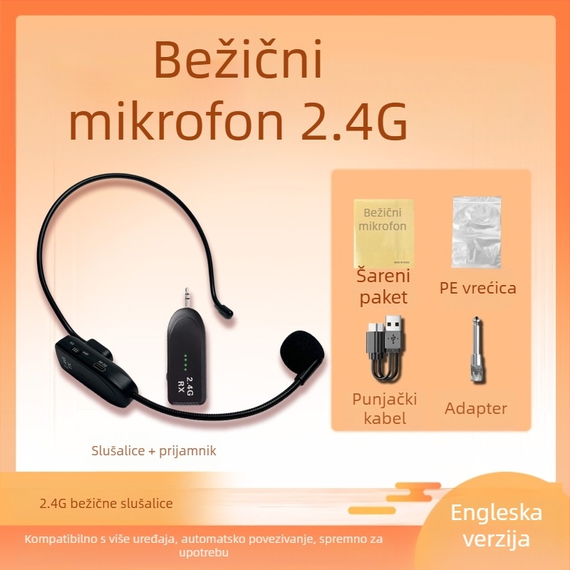 Headset mikrofon za konferencije s ugrađenom baterijom 300–500 mAh, superkardioidni prijem, frekvencijski raspon 100 Hz–20 kHz, SNR ≥75 dB