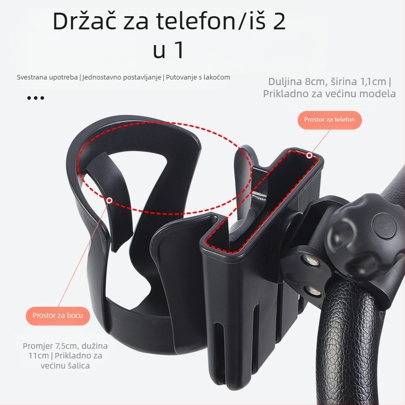 Universalni držač čaše za kolica — za bočice i napitke — ABS materijal — kompatibilan s kolicima i biciklima — podržava privatne marke