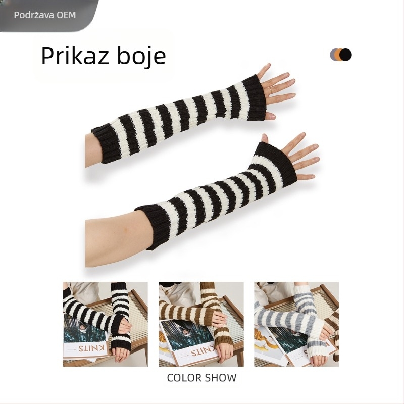 Foremost Ženske prugaste pletene navlake za ruke – Toplina, 15% vuna / 85% akril, Zima i jesen