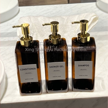 Kvadratna plastična boca s pumpicom za hotelsku upotrebu – regenerator, losion, masažno ulje (Porijeklo: Shaoxing, Zhejiang; Materijal: PET; Tehnologija proizvodnje: Blow molding; Pakiranje: Kozmetičko pakiranje)