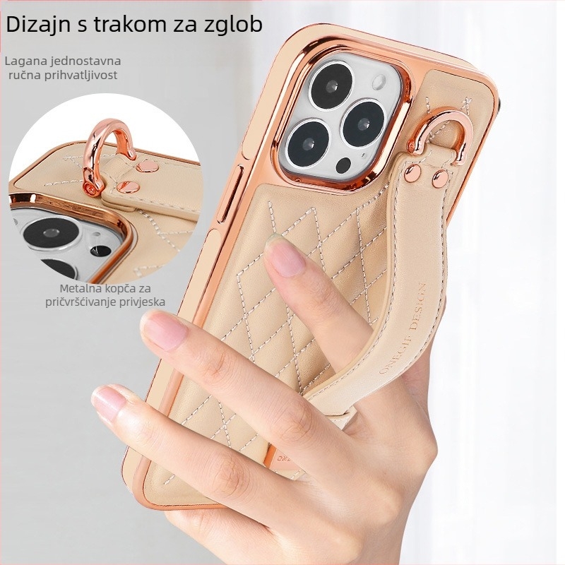 Kućište za telefon s kožnim narukvicom za iPhone 14 i iPhone 13 Pro Max – prava koža, otpor otiscima prstiju, potpuno pokriće, otporno na padove