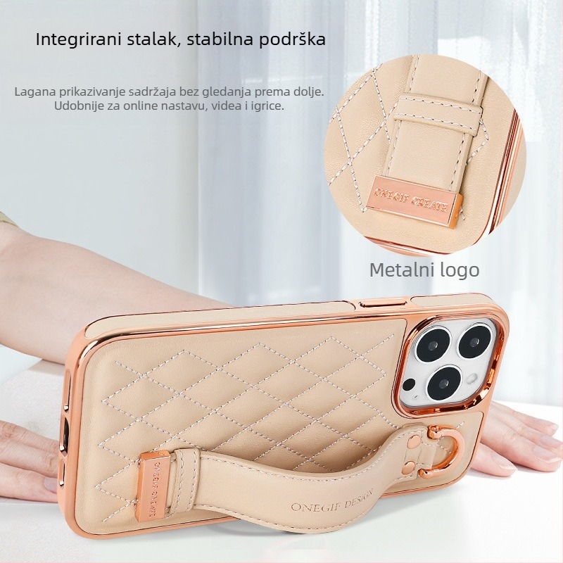 Kućište za telefon s kožnim narukvicom za iPhone 14 i iPhone 13 Pro Max – prava koža, otpor otiscima prstiju, potpuno pokriće, otporno na padove