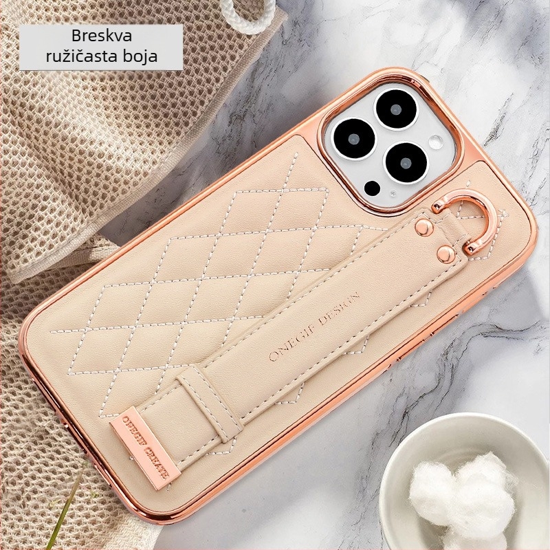 Kućište za telefon s kožnim narukvicom za iPhone 14 i iPhone 13 Pro Max – prava koža, otpor otiscima prstiju, potpuno pokriće, otporno na padove