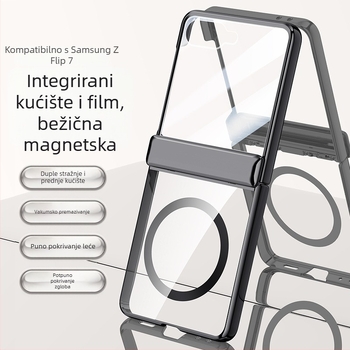 PC zaštitna maska za Samsung Galaxy Z Flip7 s elektroplateiranim šarkom i magnetskim zahvatom, ugrađena folija, otporna na habanje i padove