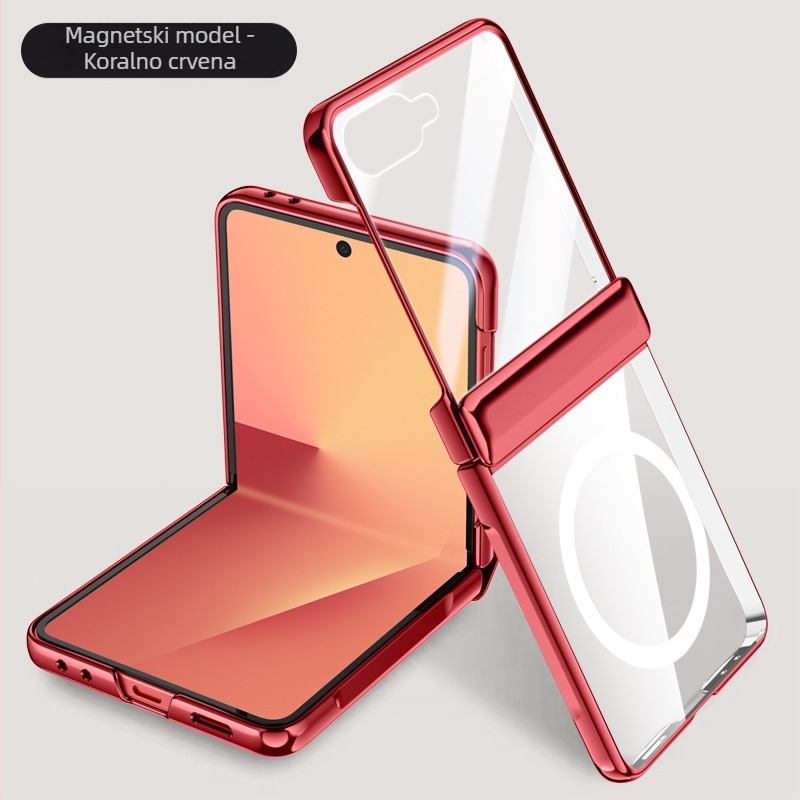 PC zaštitna maska za Samsung Galaxy Z Flip7 s elektroplateiranim šarkom i magnetskim zahvatom, ugrađena folija, otporna na habanje i padove