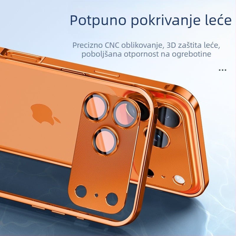 Kućište od metalnog okvira za iPhone s folijom za zaštitu leće; kompatibilno s iPhone 17 Pro Max i 16 Pro; materijal: metal; izrada: vruće savijanje; funkcije: otporan na udarce, disipacija topline, zaštita od otisaka prstiju.