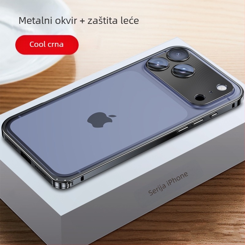 Kućište od metalnog okvira za iPhone s folijom za zaštitu leće; kompatibilno s iPhone 17 Pro Max i 16 Pro; materijal: metal; izrada: vruće savijanje; funkcije: otporan na udarce, disipacija topline, zaštita od otisaka prstiju.