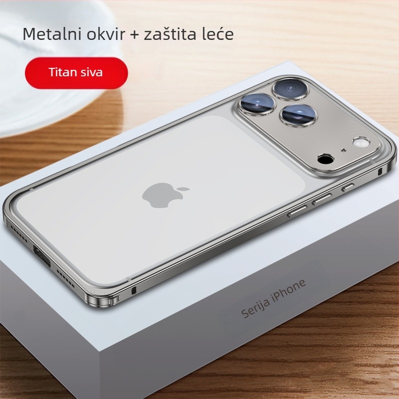 Kućište od metalnog okvira za iPhone s folijom za zaštitu leće; kompatibilno s iPhone 17 Pro Max i 16 Pro; materijal: metal; izrada: vruće savijanje; funkcije: otporan na udarce, disipacija topline, zaštita od otisaka prstiju.