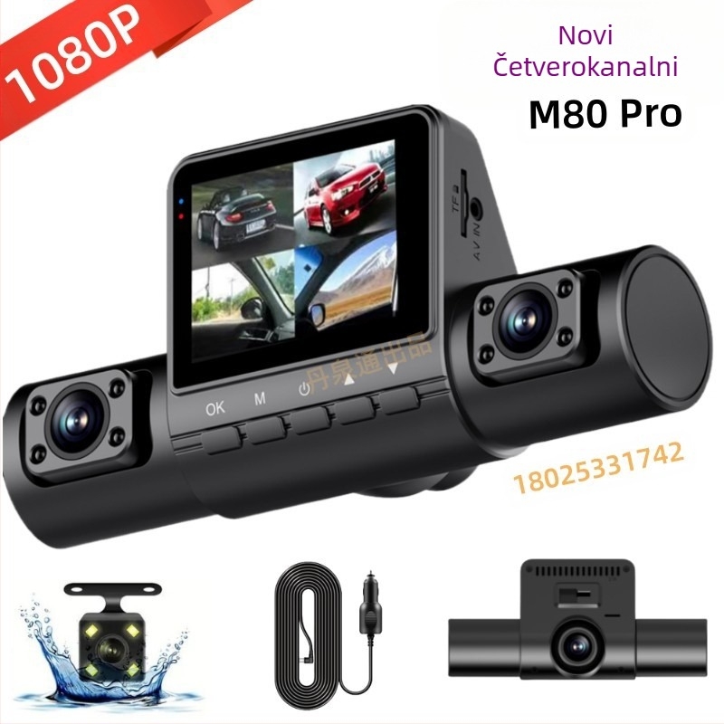 M80 Pro dash cam s 4 leće, infracrveno snimanje, 1080p, 170° kut gledanja, 2,0-inčni zaslon