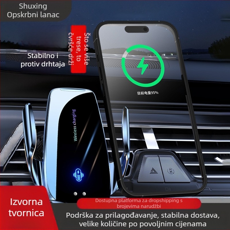 Držač za mobitel u autu, ugradnja na ventilacijski otvor, senzor otvaranja/zatvaranja, bežično punjenje 15W, Snap-On ugradnja