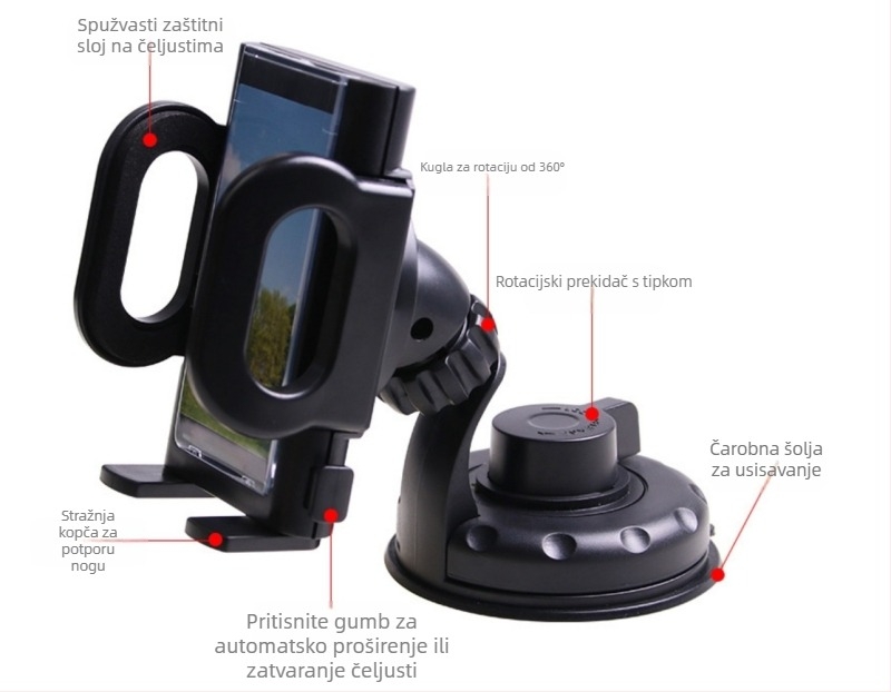 Držač za telefon u automobilu s otvorom za ventilaciju i rotirajućim nosačem, dugačak nosač, ABS, model SD-1121, tisak logotipa, mogućnost privatne marke