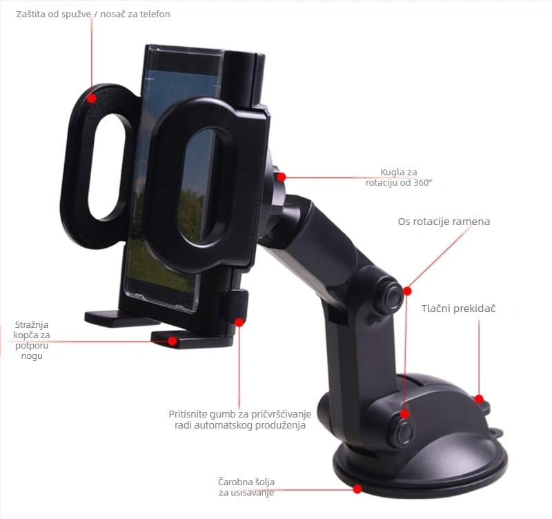 Držač za telefon u automobilu s otvorom za ventilaciju i rotirajućim nosačem, dugačak nosač, ABS, model SD-1121, tisak logotipa, mogućnost privatne marke