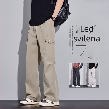 Muške Ice Silk cargo hlače, ljetne tanke, ravna opuštena kroj, brzo-sušeće, 100% poliester