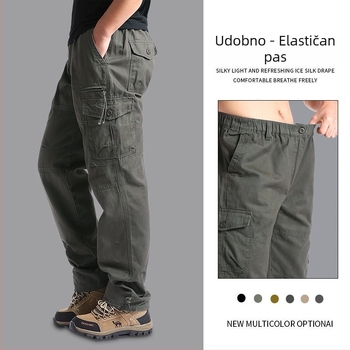 Muške casual radne hlače, širokog kroja, srednji pojas, zatvarač, ravne nogavice, više džepova