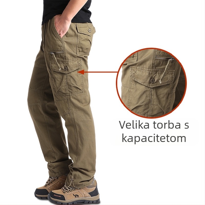 Muške casual radne hlače, širokog kroja, srednji pojas, zatvarač, ravne nogavice, više džepova