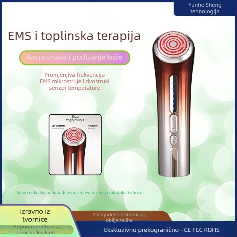 Uređaj za lice s RF, ultrazvukom i EMS mikrostrujnim masažom – crvena svjetlost, prijenosan, IPX6 vodootporan
