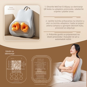 Masirajući jastuk u obliku jabuke s 6+ masažnih glava za vrat, leđa, struk, bokove i noge; 3. brzina; mehanički masažni jastuk