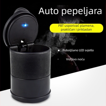 Pepeljara za automobil s LED noćnim svjetlom, otporna na visoke temperature, s poklopcem, univerzalna za 4S