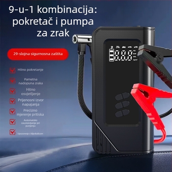 Prijenosna automobilna pumpa za zrak, bežična, s digitalnim zaslonom, osvjetljenjem i USB punjenjem — 14.8V, do 80W, 30 L/min