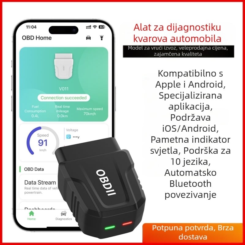 OBD2 skener za automobilsku dijagnostiku, V011, ELM327-kompatibilan, 9-15V, 0-50°C, za OBD2