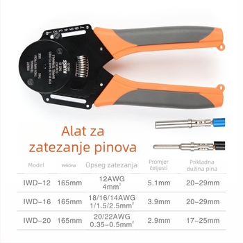 IWISS IWD-12/16/20 Ručne klešta za krimpiranje za Dechi konektore, 4-punktno krimpanje, alatni čelik, uštedu rada, 0,32 kg