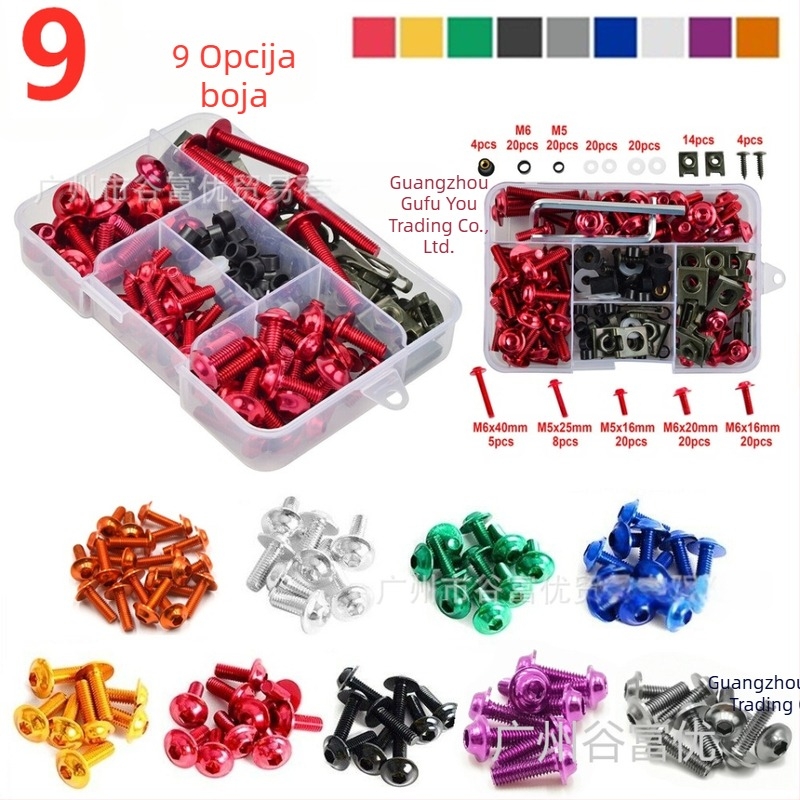 Set vijaka za karoseriju motocikla i vjetrobran, model V02, Gu Fuyou, 177 kom, kompatibilno sa općim modelima.