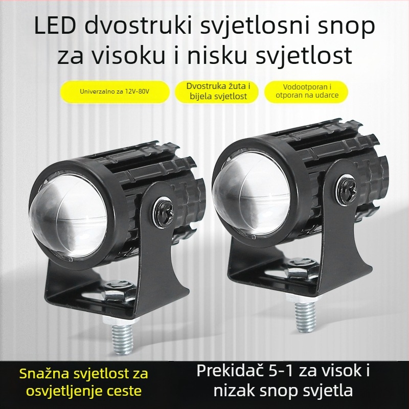 LED motociklistička svjetiljka, dvobojna žuto-bijela, 12-80V (3000lm, 10W, MN-001, vodootporan)