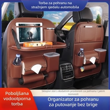 Juntu Kožni organizator za stražnje sjedalo automobila s kutijom za maramice i vodootporna vrećica za otpad