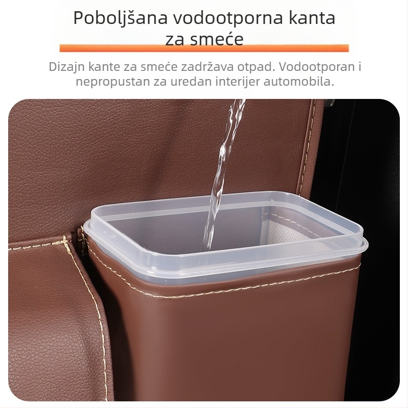 Juntu Kožni organizator za stražnje sjedalo automobila s kutijom za maramice i vodootporna vrećica za otpad