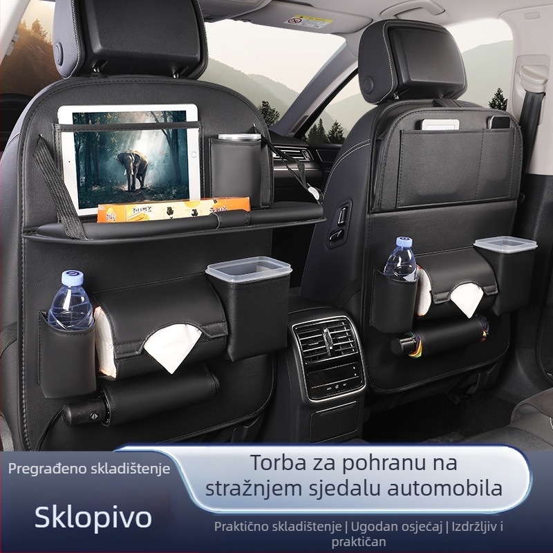 Juntu Kožni organizator za stražnje sjedalo automobila s kutijom za maramice i vodootporna vrećica za otpad