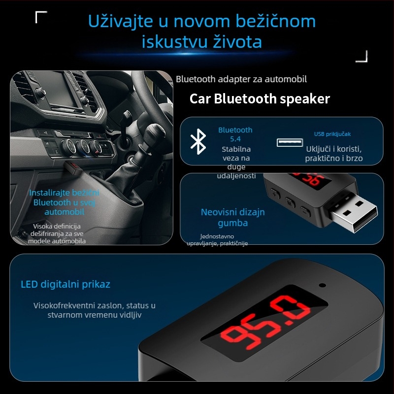Bluetooth 5.4 USB audio prijemnik/pošiljač MX-M10 za automobil, Plug & Play, 100 Mbps, domet 10 m