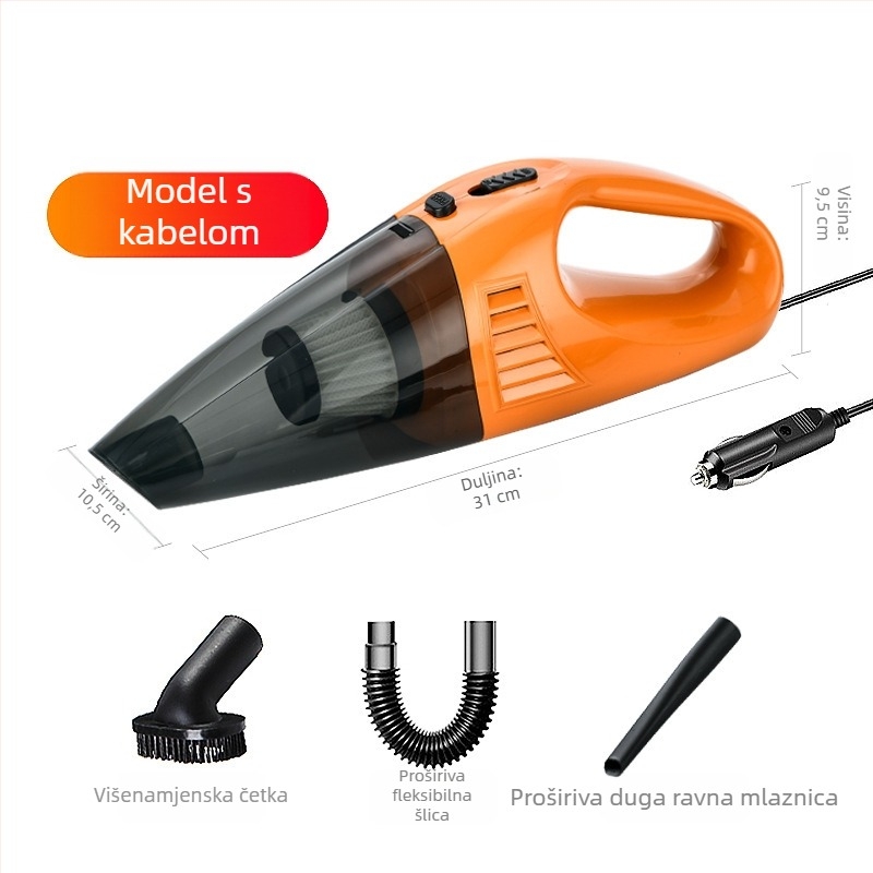 Auto mini usisivač, 12V, 3500Pa, prenosni ručni usisivač, suho i mokro čišćenje
