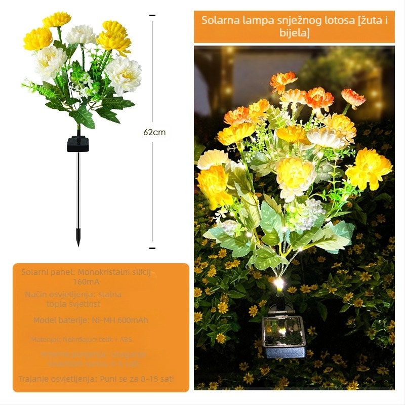 Vanjski solarni LED fenjer Snow Lotus Lantern — ABS, IP65, 0.2W, 6–12h