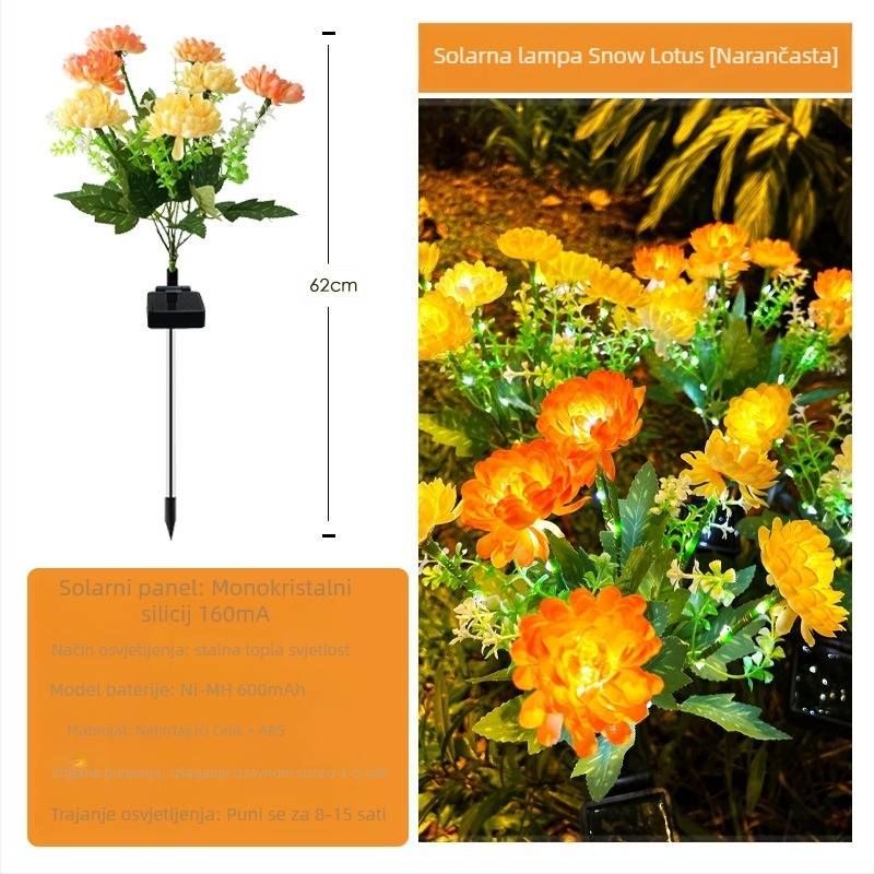 Vanjski solarni LED fenjer Snow Lotus Lantern — ABS, IP65, 0.2W, 6–12h