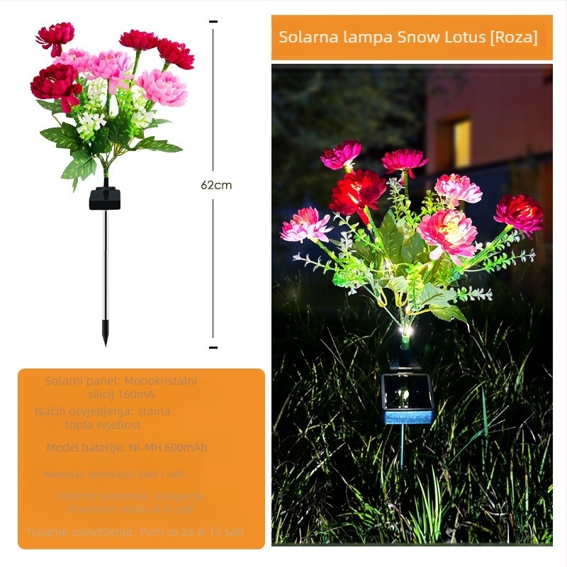 Vanjski solarni LED fenjer Snow Lotus Lantern — ABS, IP65, 0.2W, 6–12h