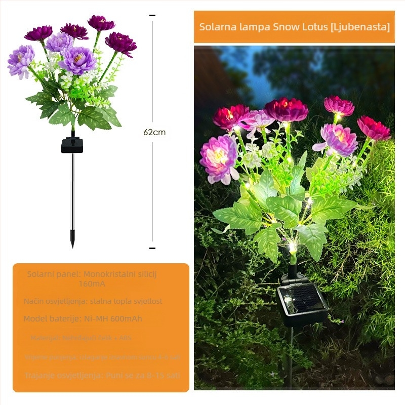 Vanjski solarni LED fenjer Snow Lotus Lantern — ABS, IP65, 0.2W, 6–12h