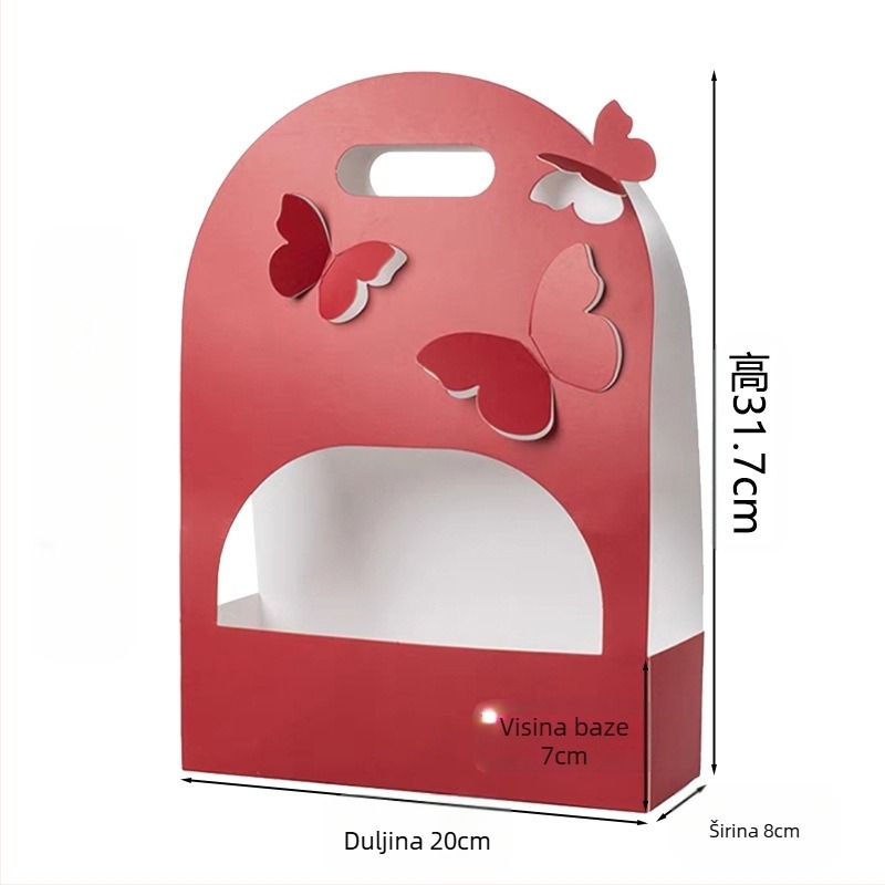 Ovalna kutija za buket cvijeća, karton, ručna izrada, perforirani papirnati dizajn, ručka u obliku leptira, brend Qianxi Packaging