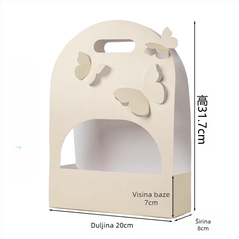 Ovalna kutija za buket cvijeća, karton, ručna izrada, perforirani papirnati dizajn, ručka u obliku leptira, brend Qianxi Packaging