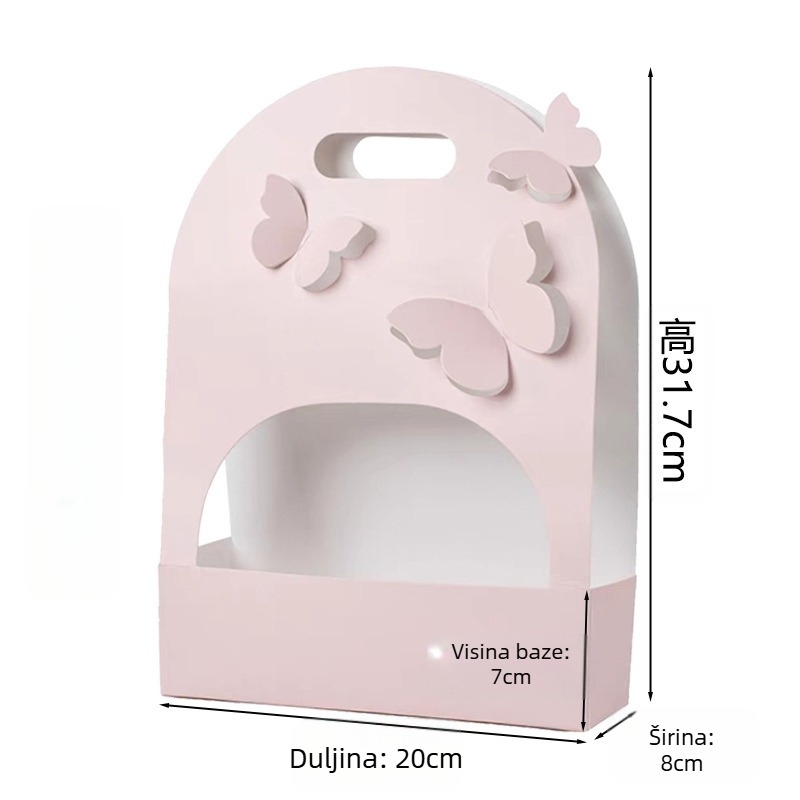 Ovalna kutija za buket cvijeća, karton, ručna izrada, perforirani papirnati dizajn, ručka u obliku leptira, brend Qianxi Packaging