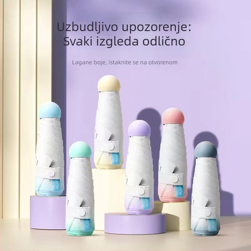 Mini kišobran s pet dijelova, ultra lagan, ručno otvaranje, 6 rebara od vlakana, tkanina 210T, UPF iznad 50