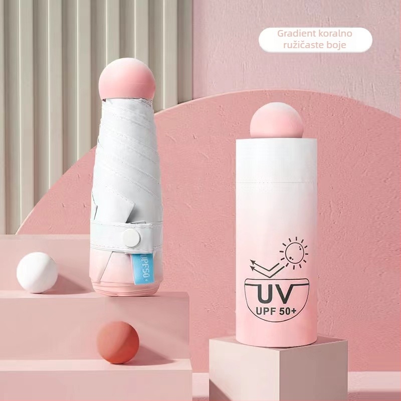 Mini kišobran s pet dijelova, ultra lagan, ručno otvaranje, 6 rebara od vlakana, tkanina 210T, UPF iznad 50