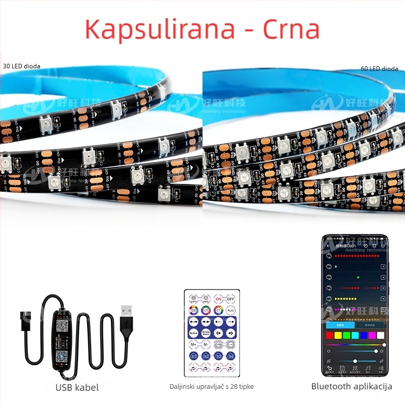5V USB RGB LED traka s Bluetooth upravljanjem i glazbenim režimom za pozadinu televizora